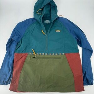 LLBean Men's Colorblock Anorak Hoodie Jacket Sz M Reg Nylon Pullover VTG